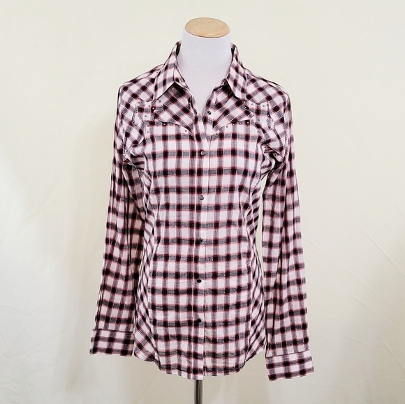 Wrangler studded plaid western shirt snap button Small - Picture 1 of 5